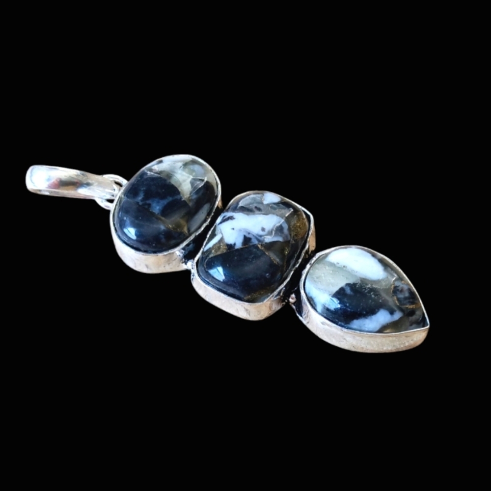 Triple White Buffalo Turquoise W/ Copper Marbling 925 Silver Necklace Nevada